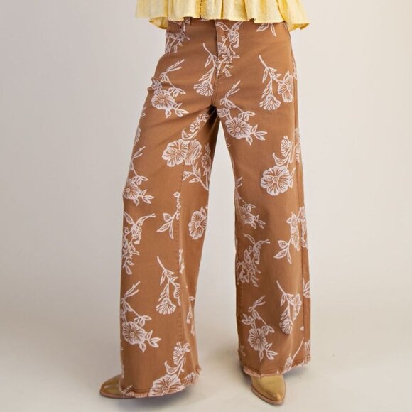 Easel Los Angeles Denim - E9 Easel Floral Print Camel Denim